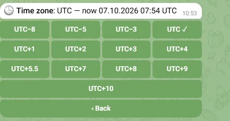 Time zone picker from UTC−8 to UTC+10